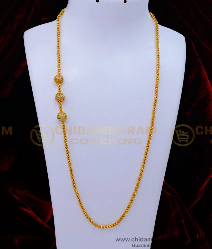 MCHN473 - 30 Inches 1 Gram Gold Plated Ball Mugappu Thali Chain Designs